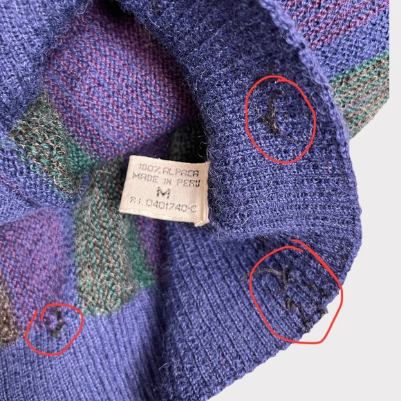 Peruvian Connection Women's 100% Alpaca Cardigan Purple Green Sweater Size M - Picture 13 of 16
